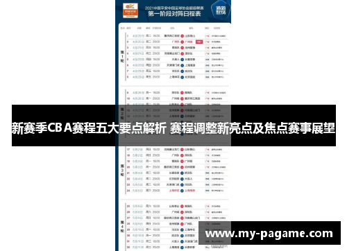 新赛季CBA赛程五大要点解析 赛程调整新亮点及焦点赛事展望
